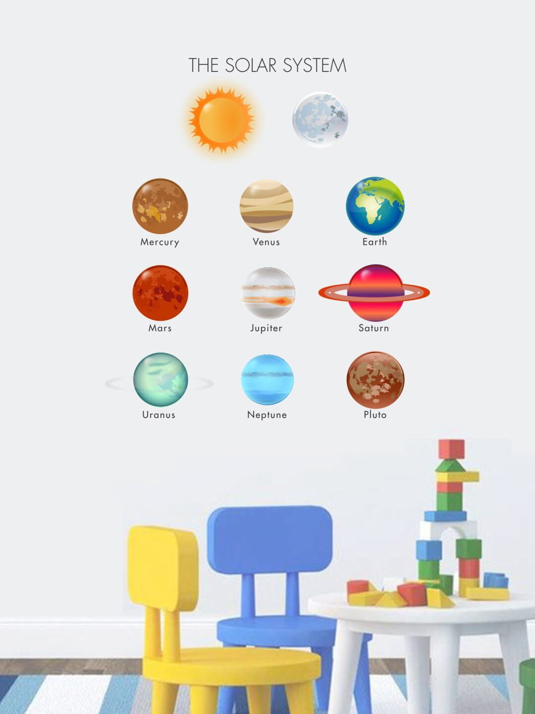 rawpockets Yellow & Blue The Solar System PVC Vinyl Wall Sticker