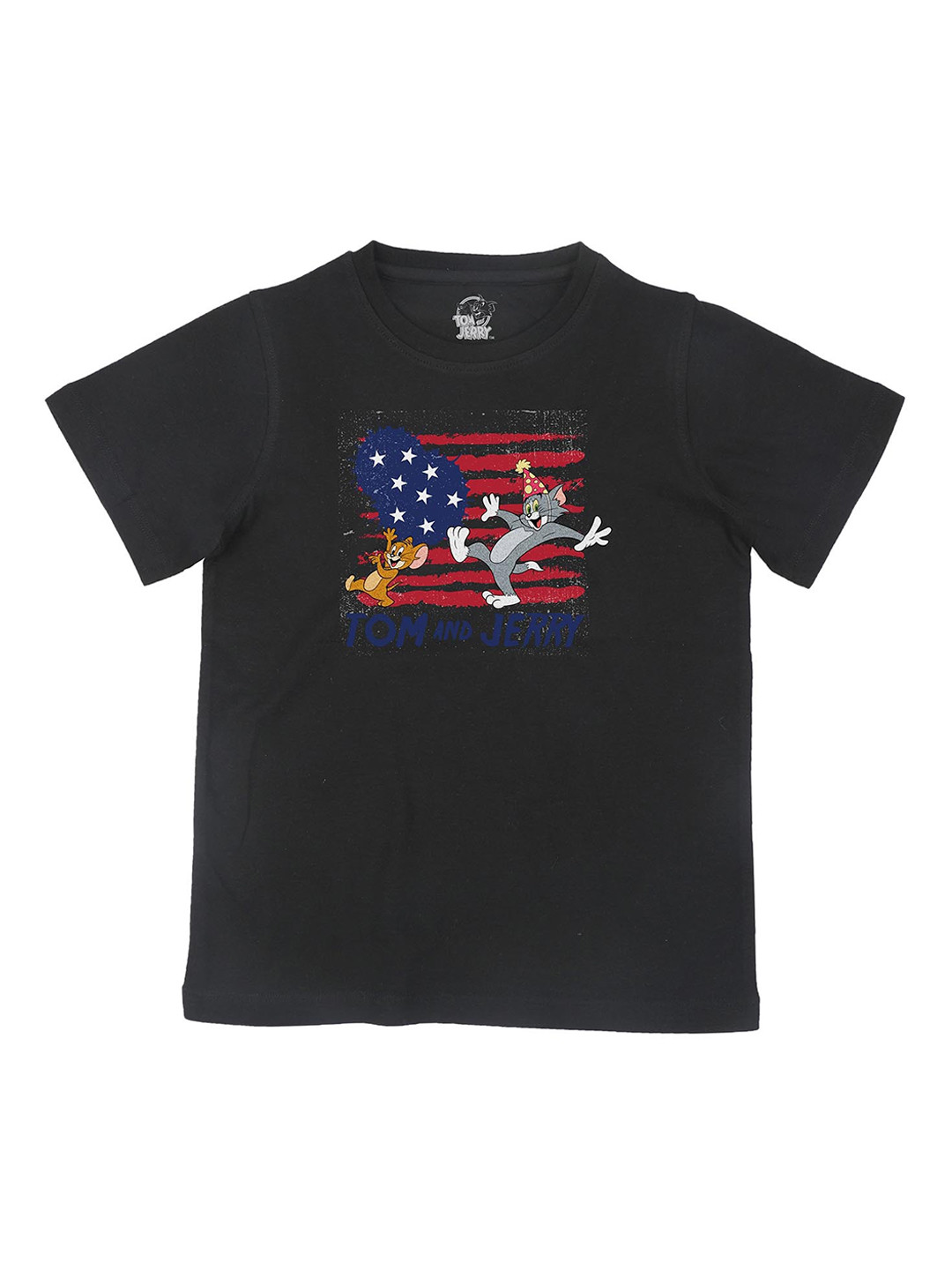 Tom  Jerry Boys Black Tom  Jerry Printed Round Neck Pure Cotton T-shirt