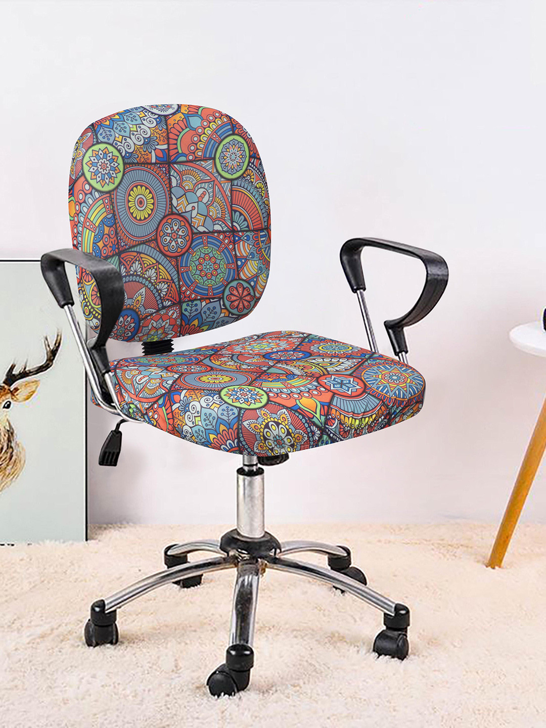 Cortina Set Of 8 Orange & Blue Ethnic Motifs Chair Covers