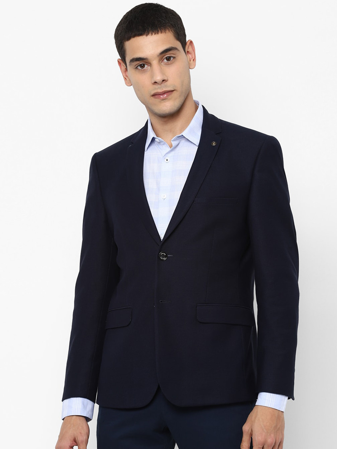 Allen Solly Men Navy Blue Solid Slim-Fit Single-Breasted Blazer