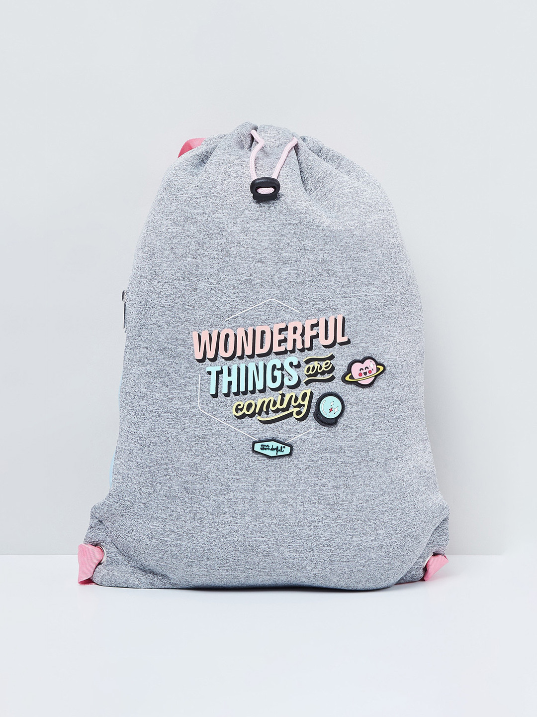 max Girls Grey Typography Contrast Detail Backpack