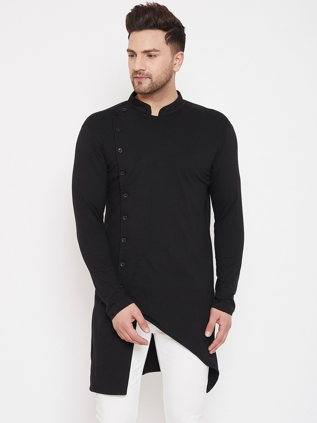 Hypernation Black Cotton Knitted Kurta