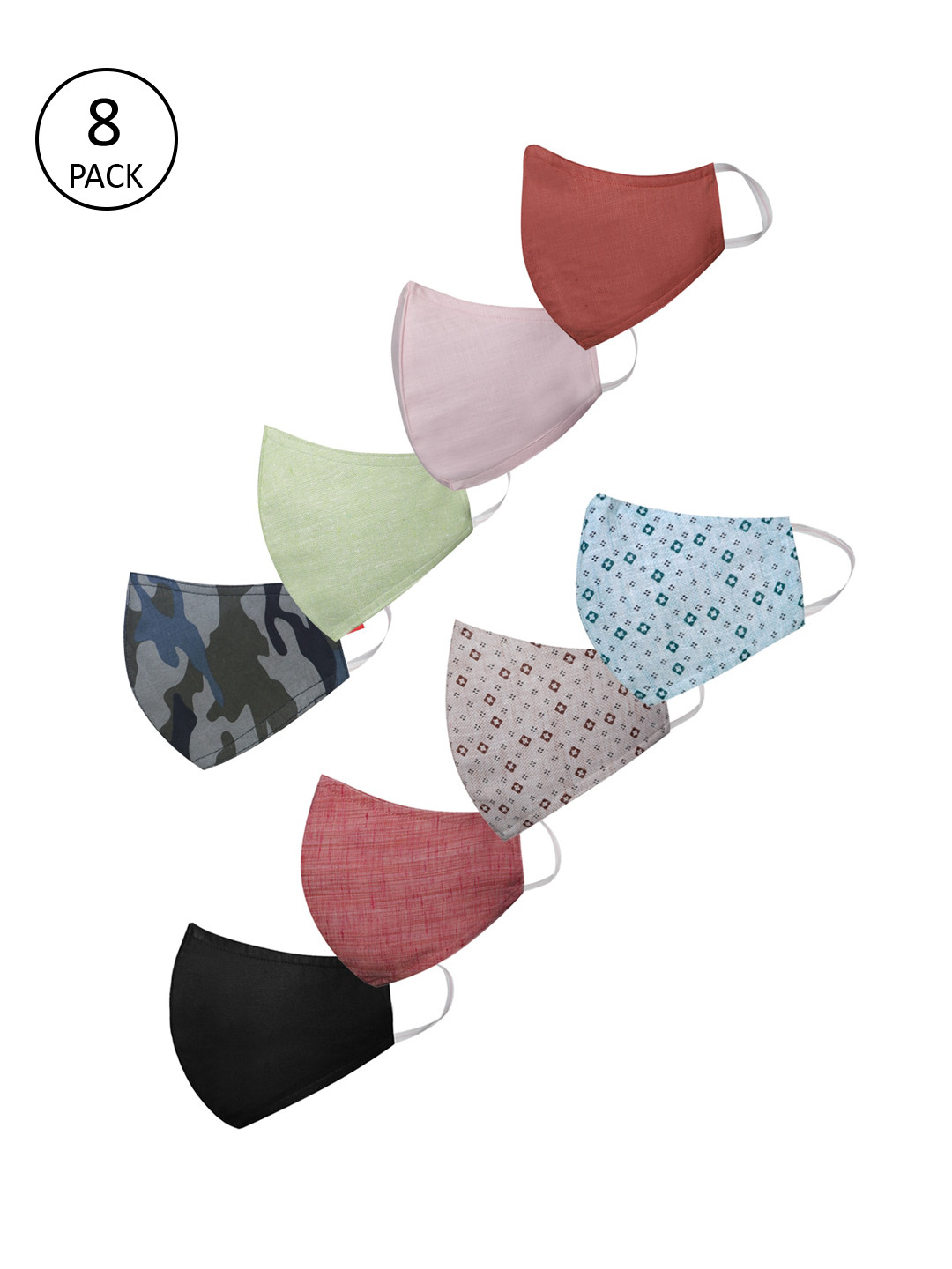 VASTRAMAY Pack Of 8 Assorted Printed 3-Ply Reusable Ear Loop Cotton Masks