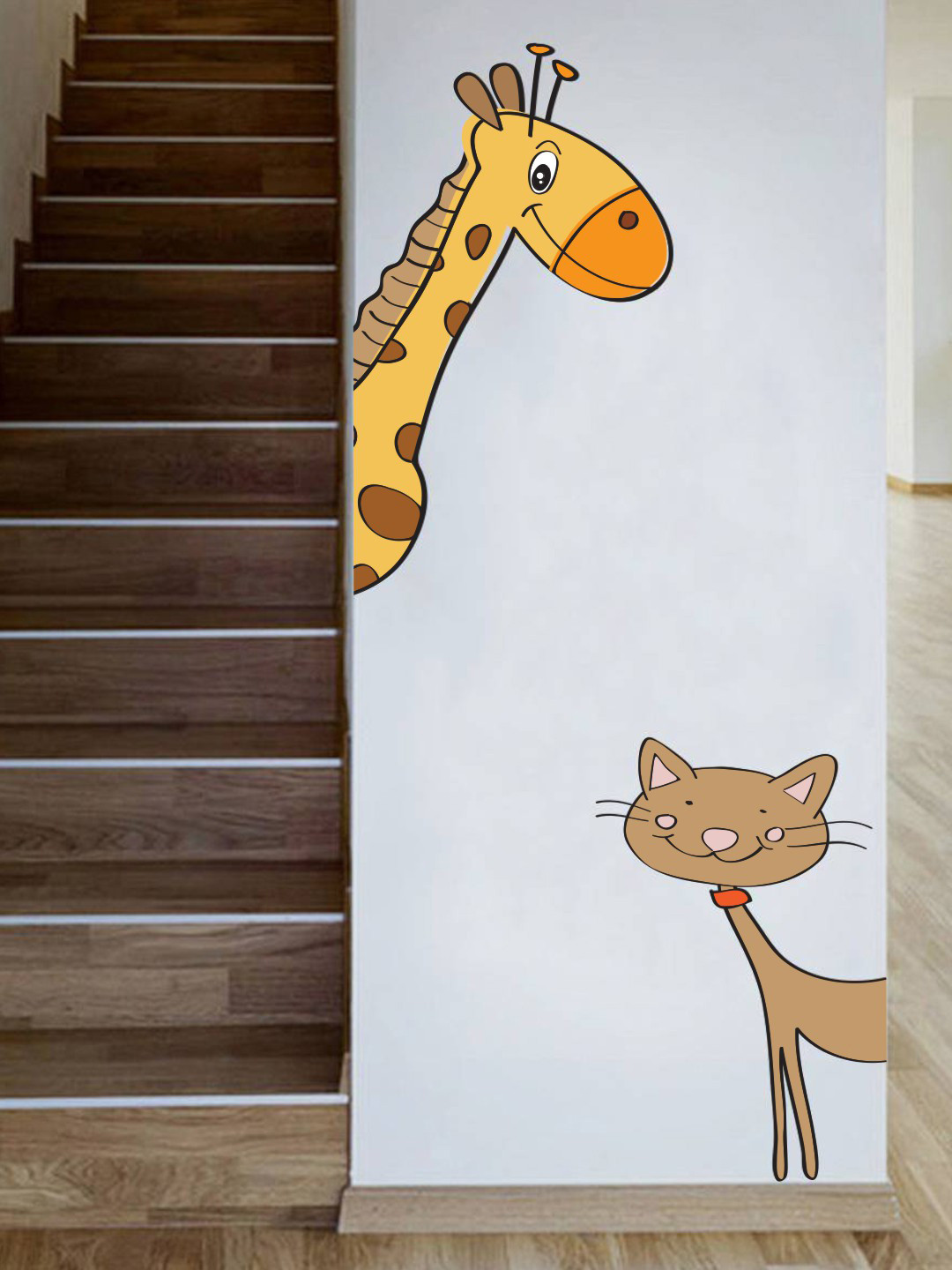 rawpockets Set Of 2 Yellow & Brown Animals For Living Room Decorative PVC Vinyl Wall Stickers