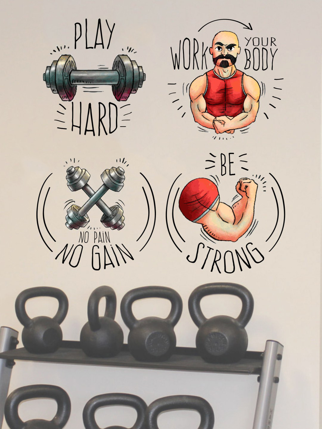rawpockets Red & Grey Gym Quotes Combo PVC Vinyl Wall Sticker