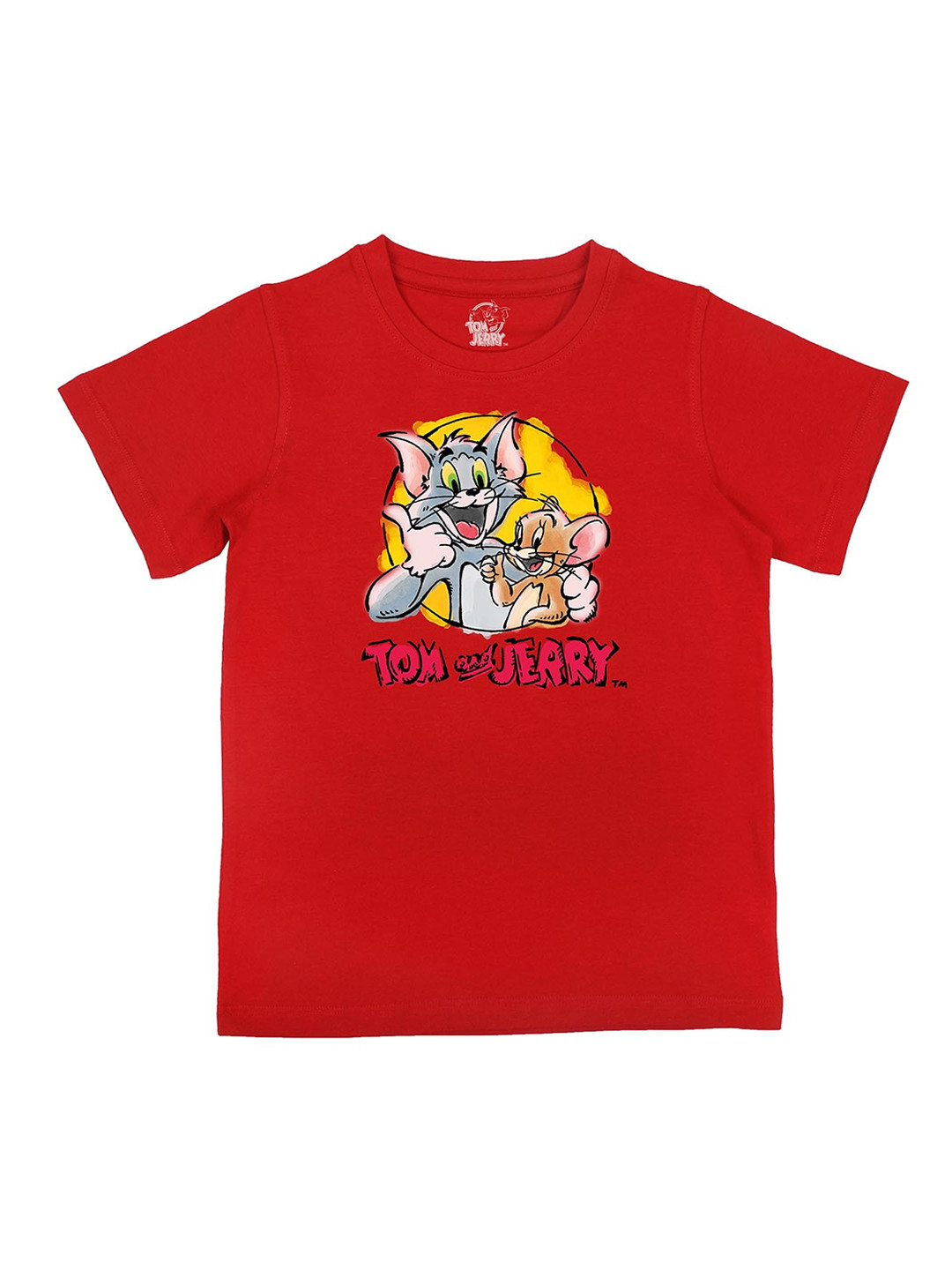 Tom & Jerry Boys Red Tom & Jerry Printed Round Neck T-shirt