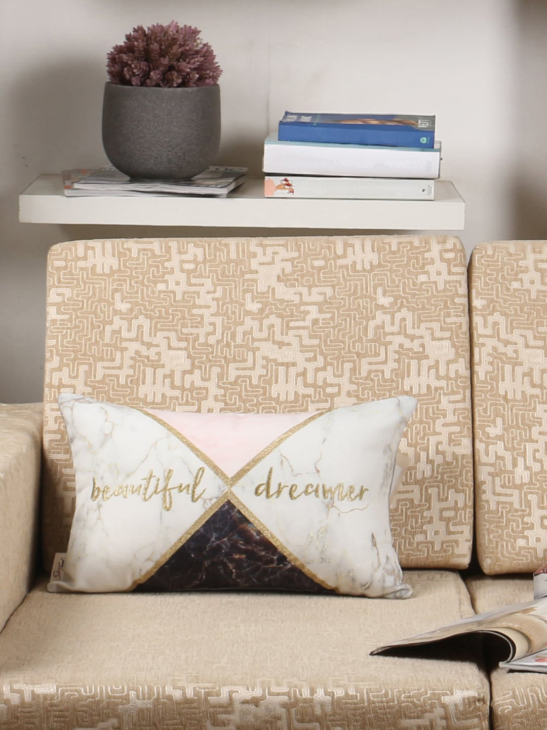 Sivya Pink & Grey Set of Single Abstract Rectangle Cushion Covers