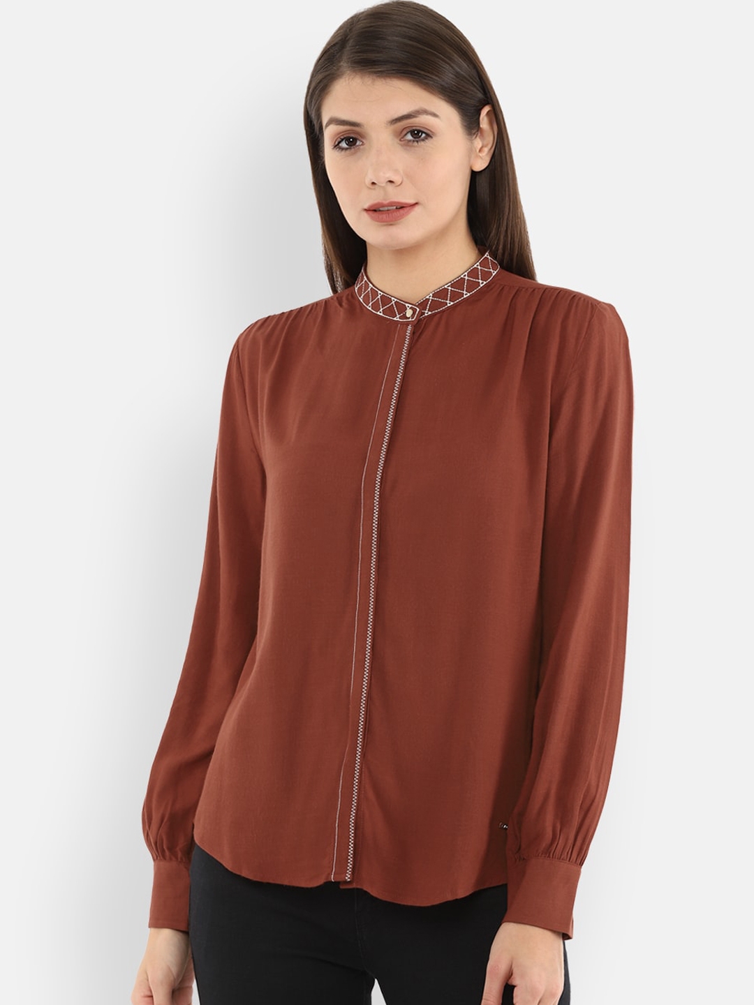 Van Heusen Woman Women Brown Regular Fit Solid Casual Shirt
