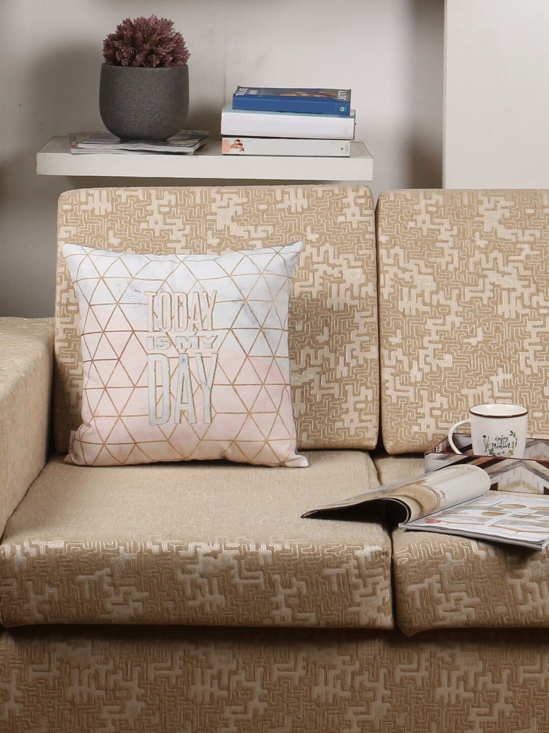 Sivya Pink & White Set of Single Geometric Square Cushion Covers