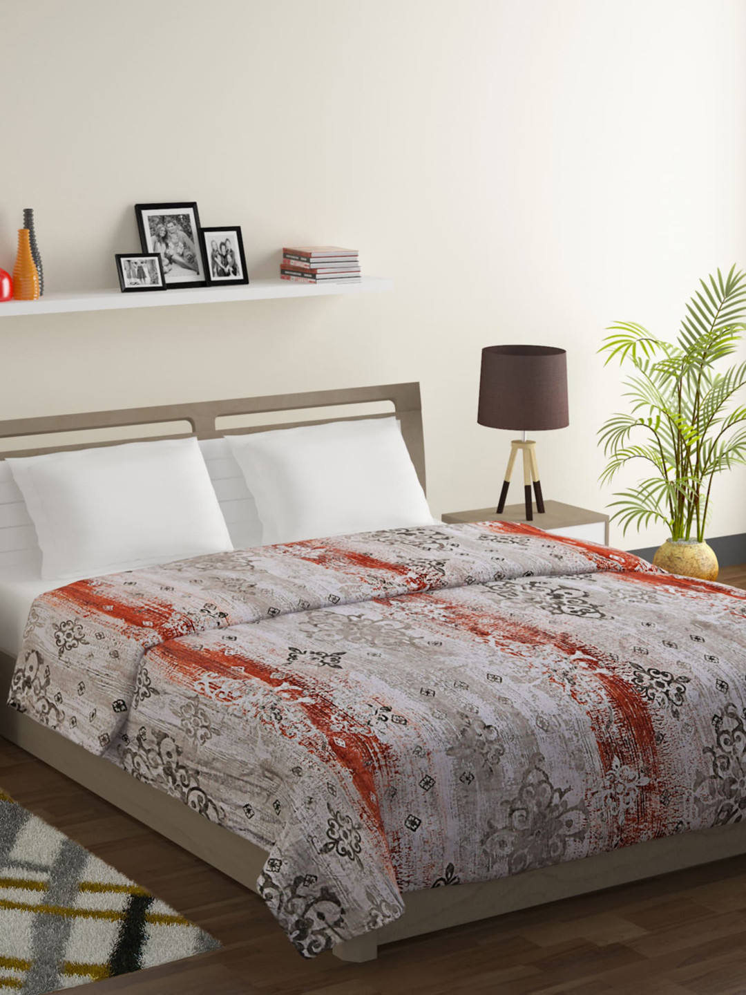 SWAYAM Rust & Beige Ethnic Motifs Mild Winter 150 GSM Double Bed Comforter