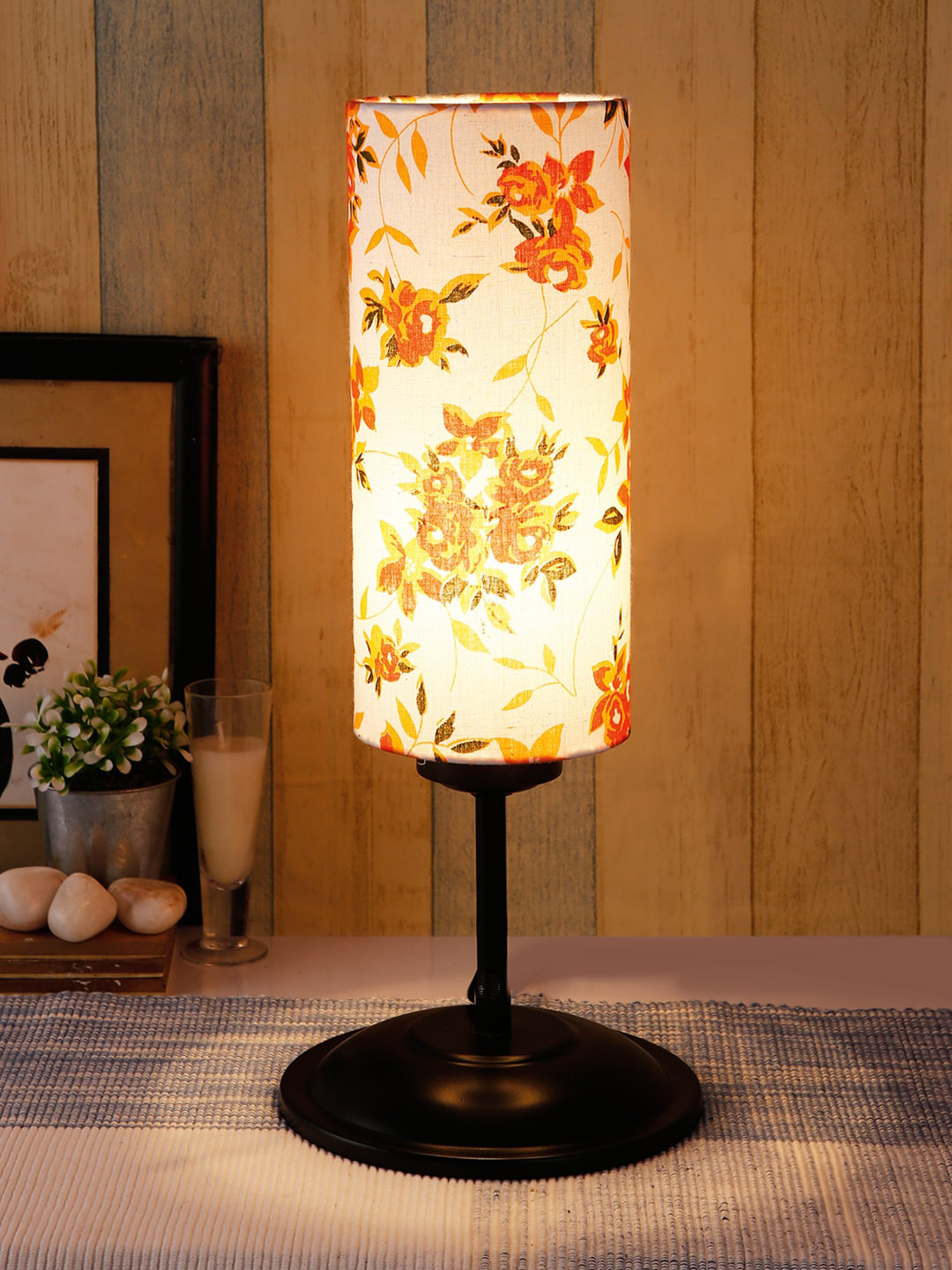 Devansh White & Orange Printed Traditional Buffet Table Lamp