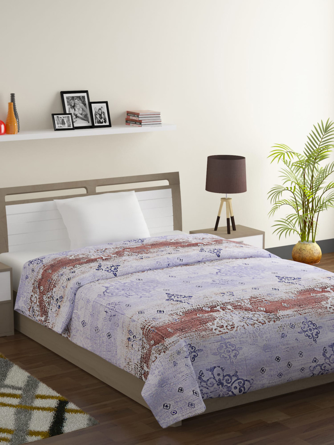 SWAYAM Lavender & Brown Ethnic Motifs Mild Winter 150 GSM Single Bed Comforter