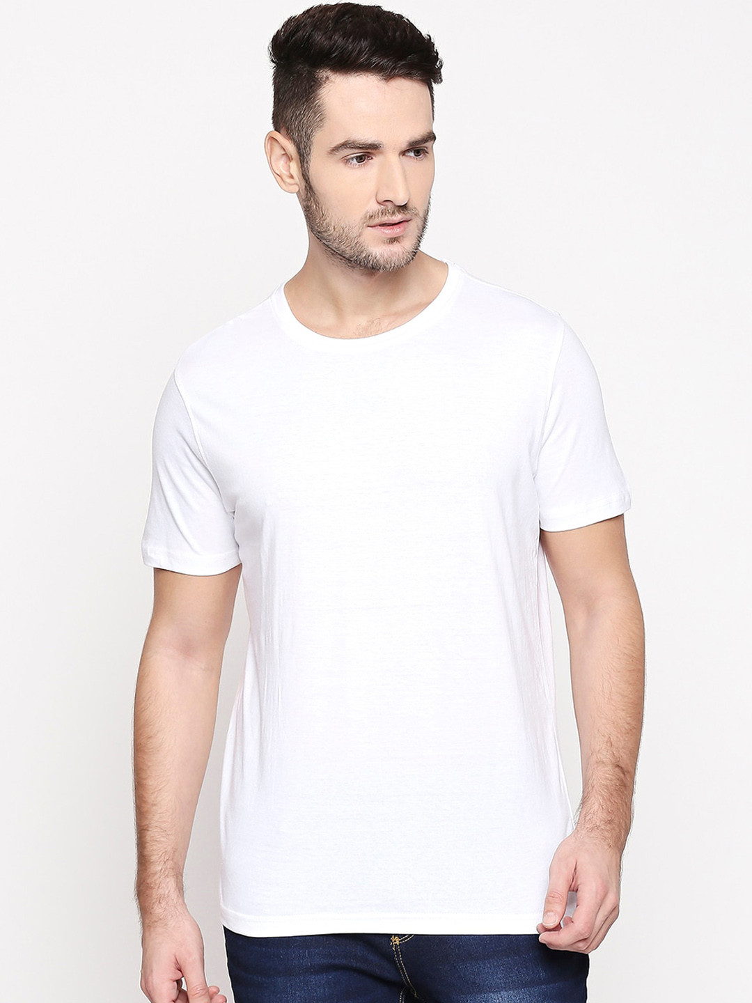 BYFORD by Pantaloons Men White Solid Round Neck Cotton Pure Cotton T-shirt