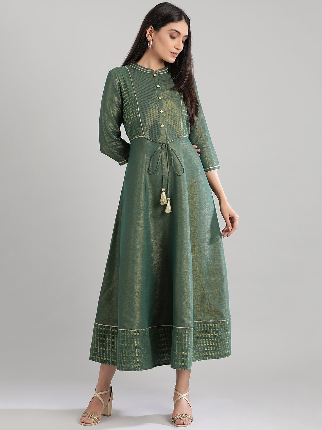 AURELIA Women Green Solid A-Line Dress