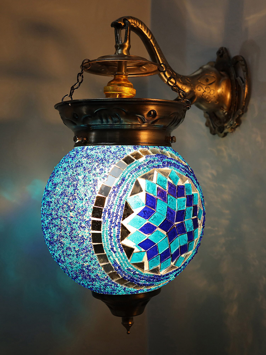 Homesake Blue Self Design Turkish Mosaic Heritage Style Armed Sconce