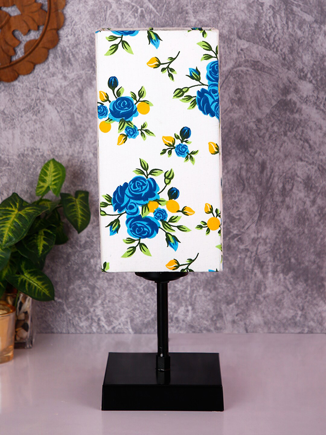 Devansh White & Blue Printed Contemporary Buffet Lamp