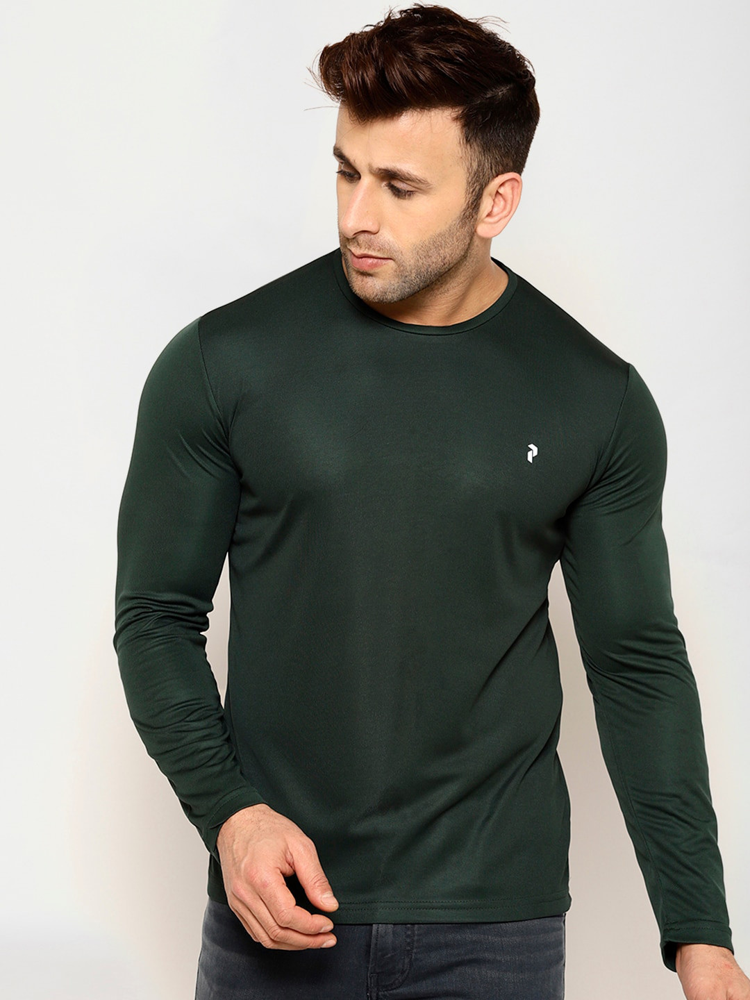 PERFKT-U Men Green Solid Round Neck T-shirt