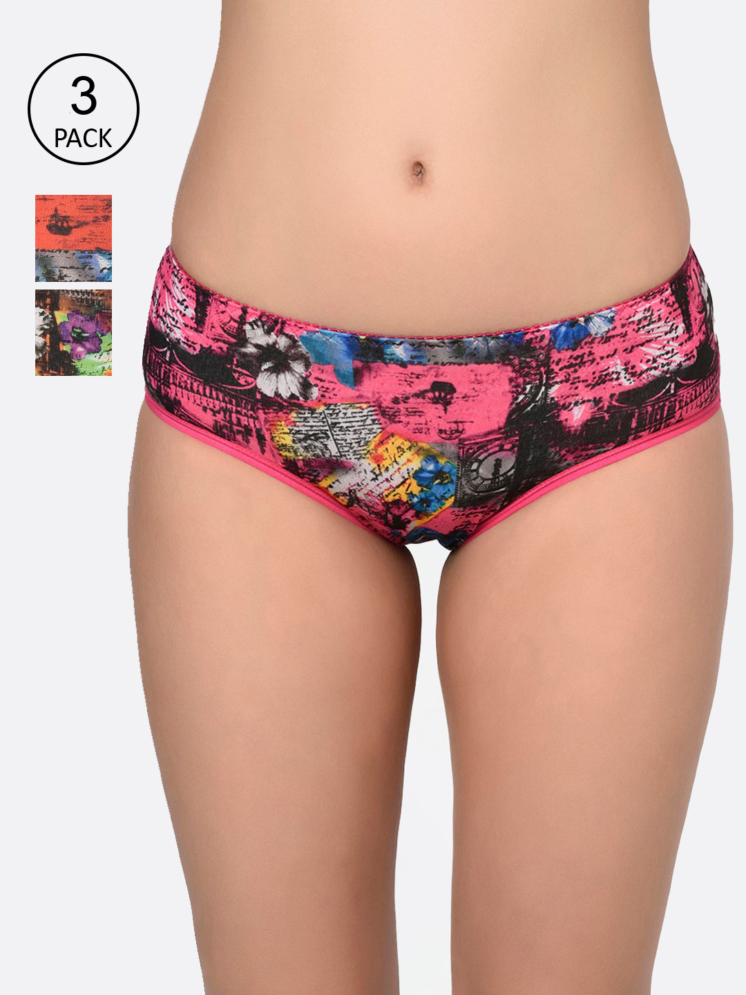 Bodycare Women Pack Of 3 Assorted Printed Hipster Briefs 9006-3pcs