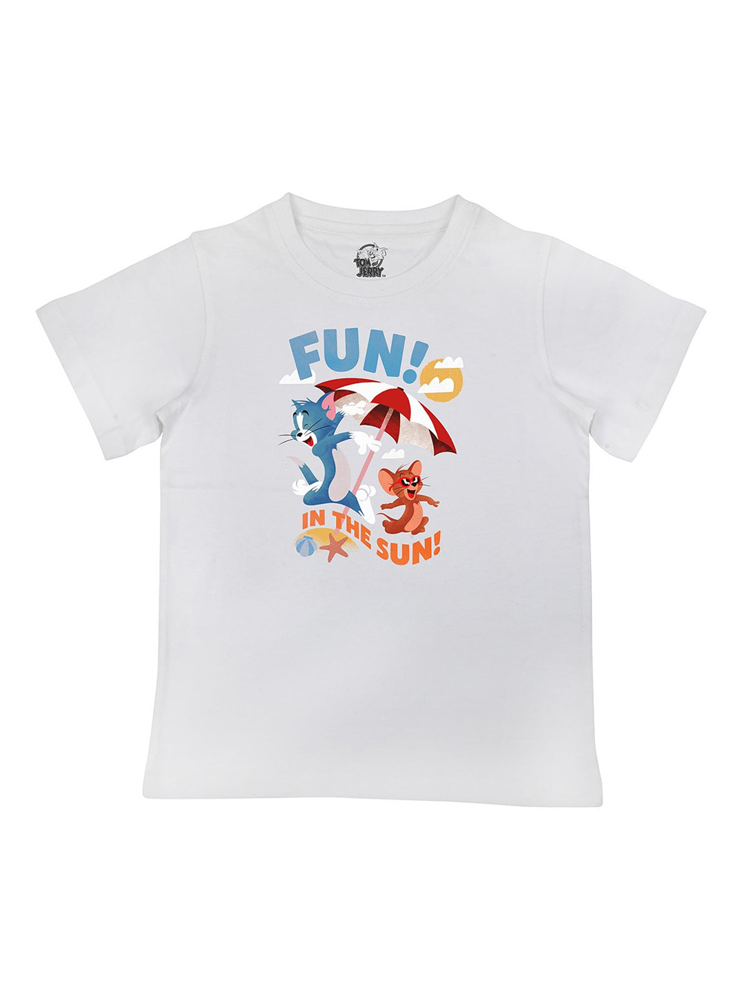 Tom  Jerry Boys White Tom  Jerry Character Printed Round Neck Cotton Pure Cotton T-shirt