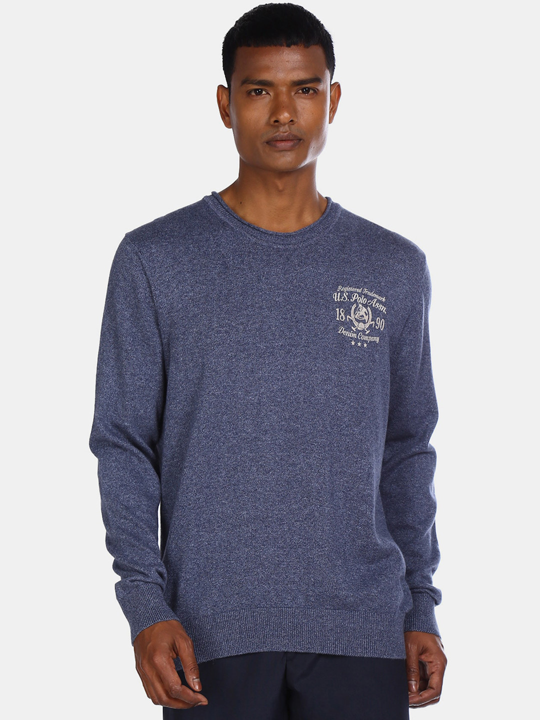 U.S. Polo Assn. Denim Co. Men Blue Solid Pullover Sweater
