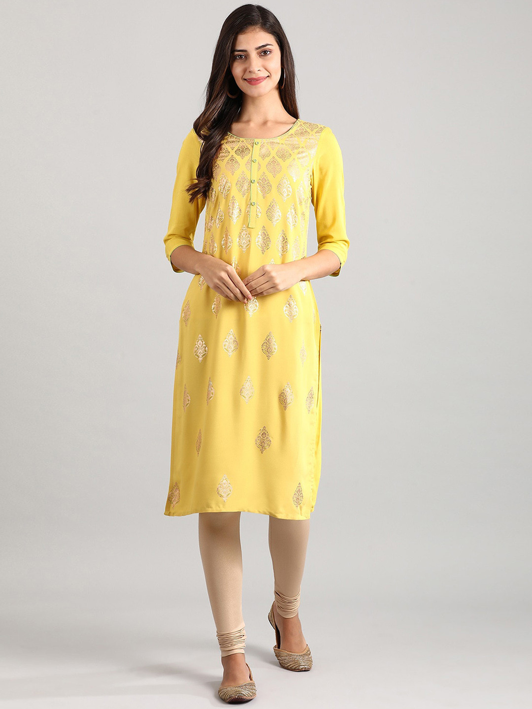 AURELIA Yellow Ethnic Motifs Printed Kurta