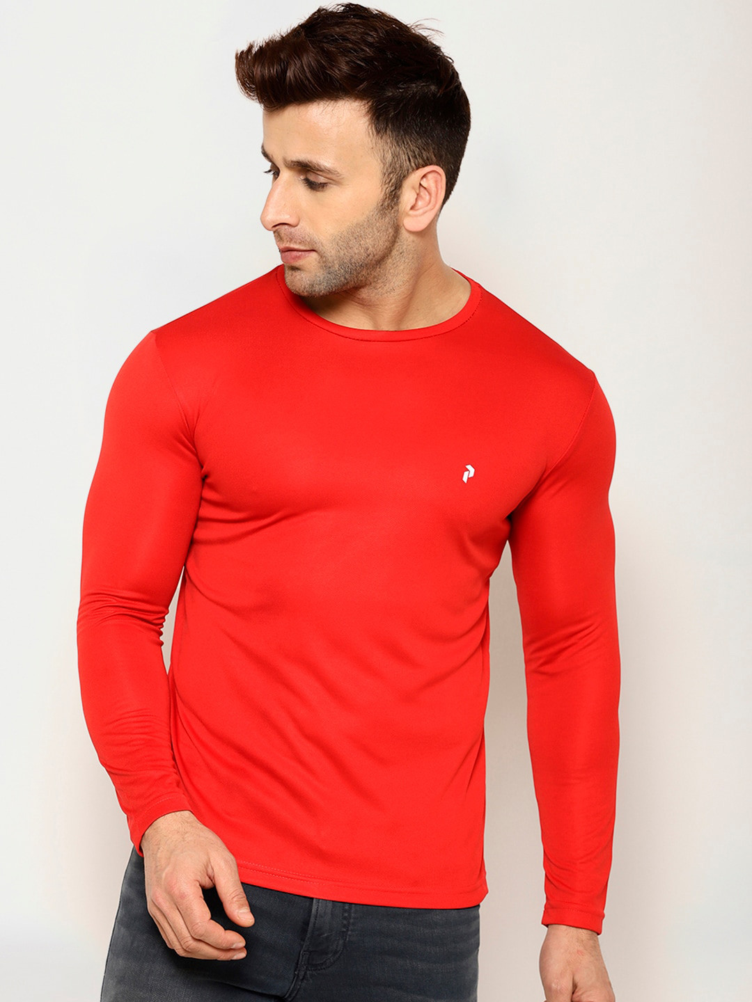 PERFKT-U Men Red Solid Round Neck T-shirt