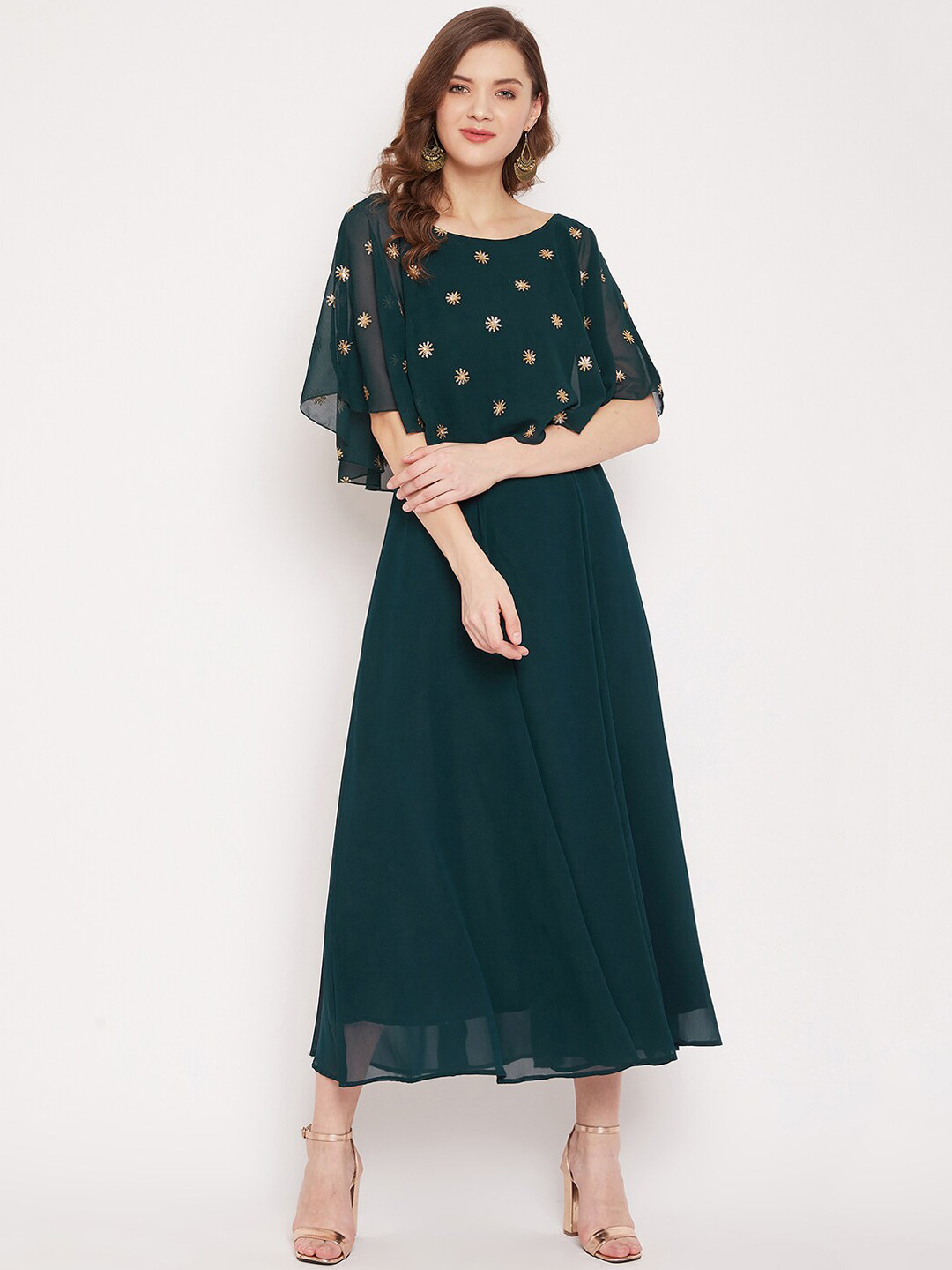 PANIT Women Green & Gold-Coloured Embellished Maxi Dress