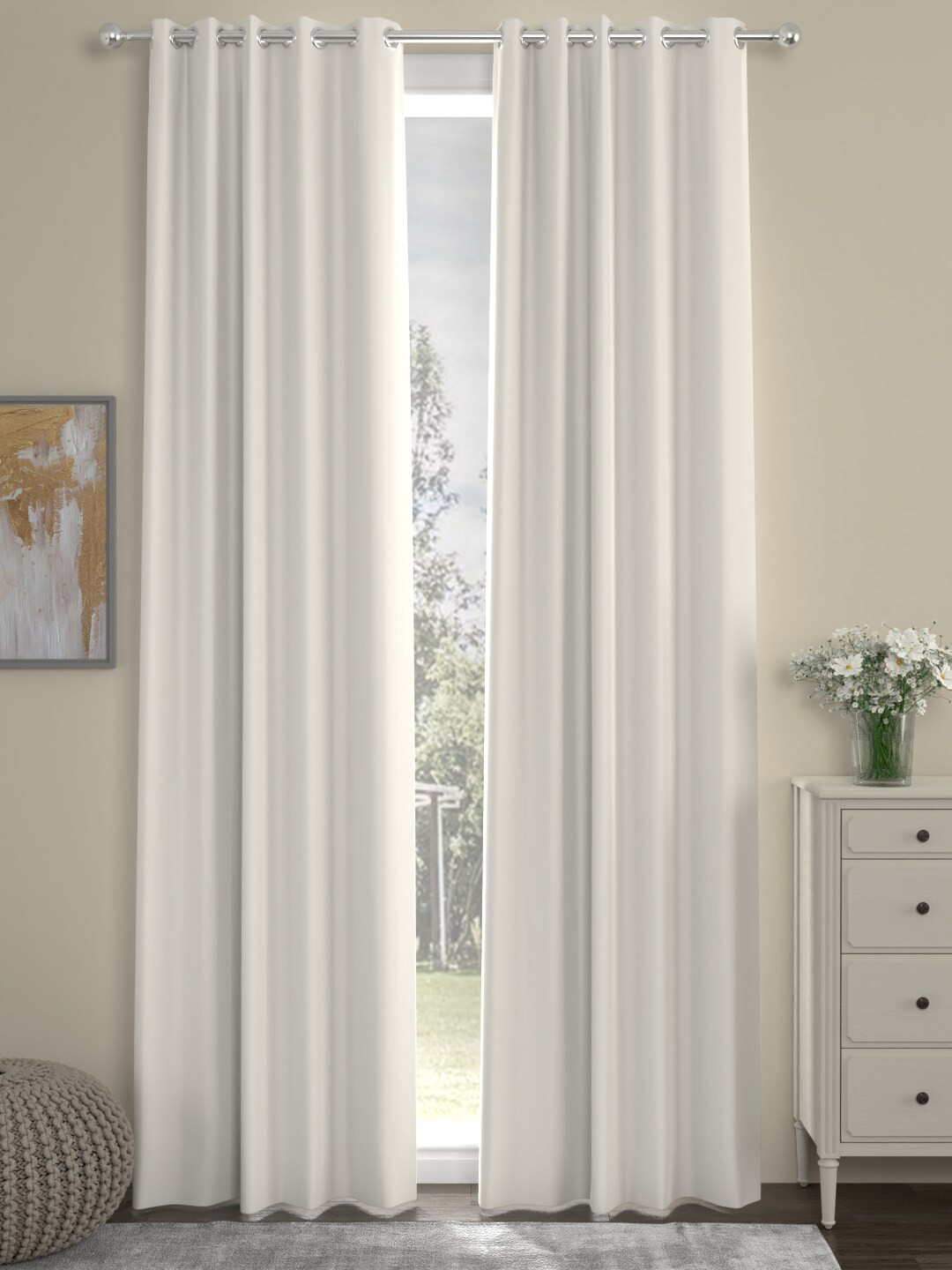 ROSARA HOME Cream-Coloured Set of 2 Black Out Door Curtains