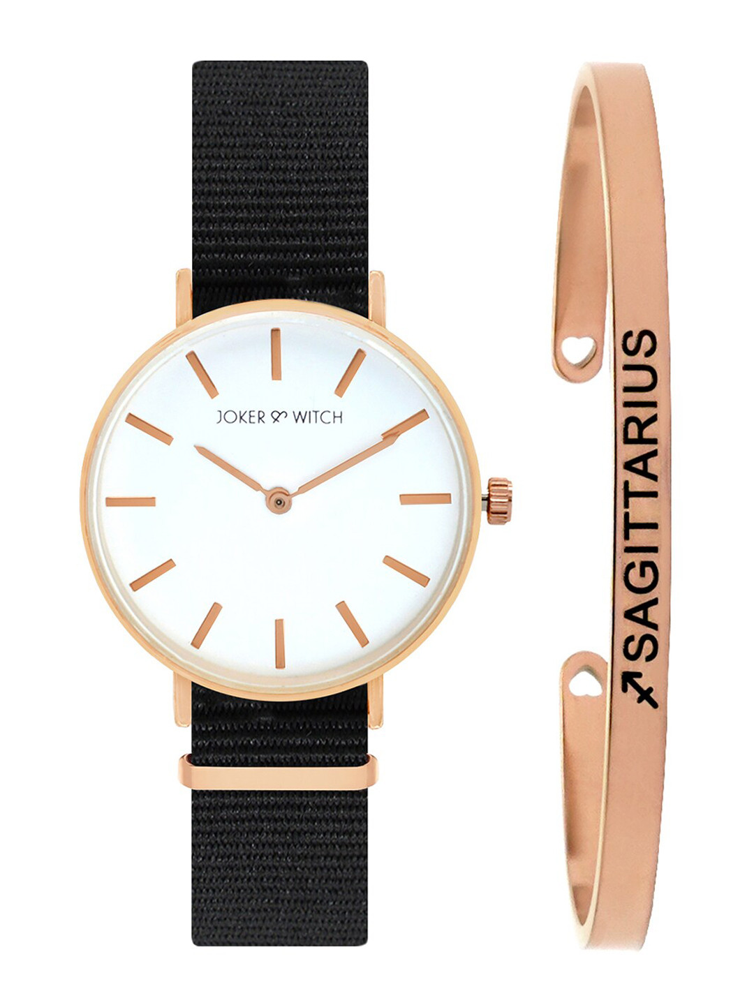JOKER & WITCH Women White & Rose Gold-Toned Paris Sagittarius Watch & Gift Set JWBS310