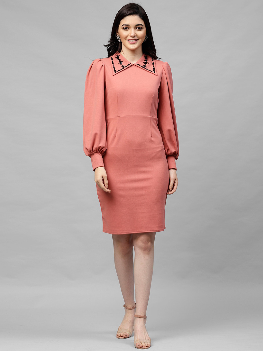 Athena Women Peach-Coloured Solid Sheath Dress