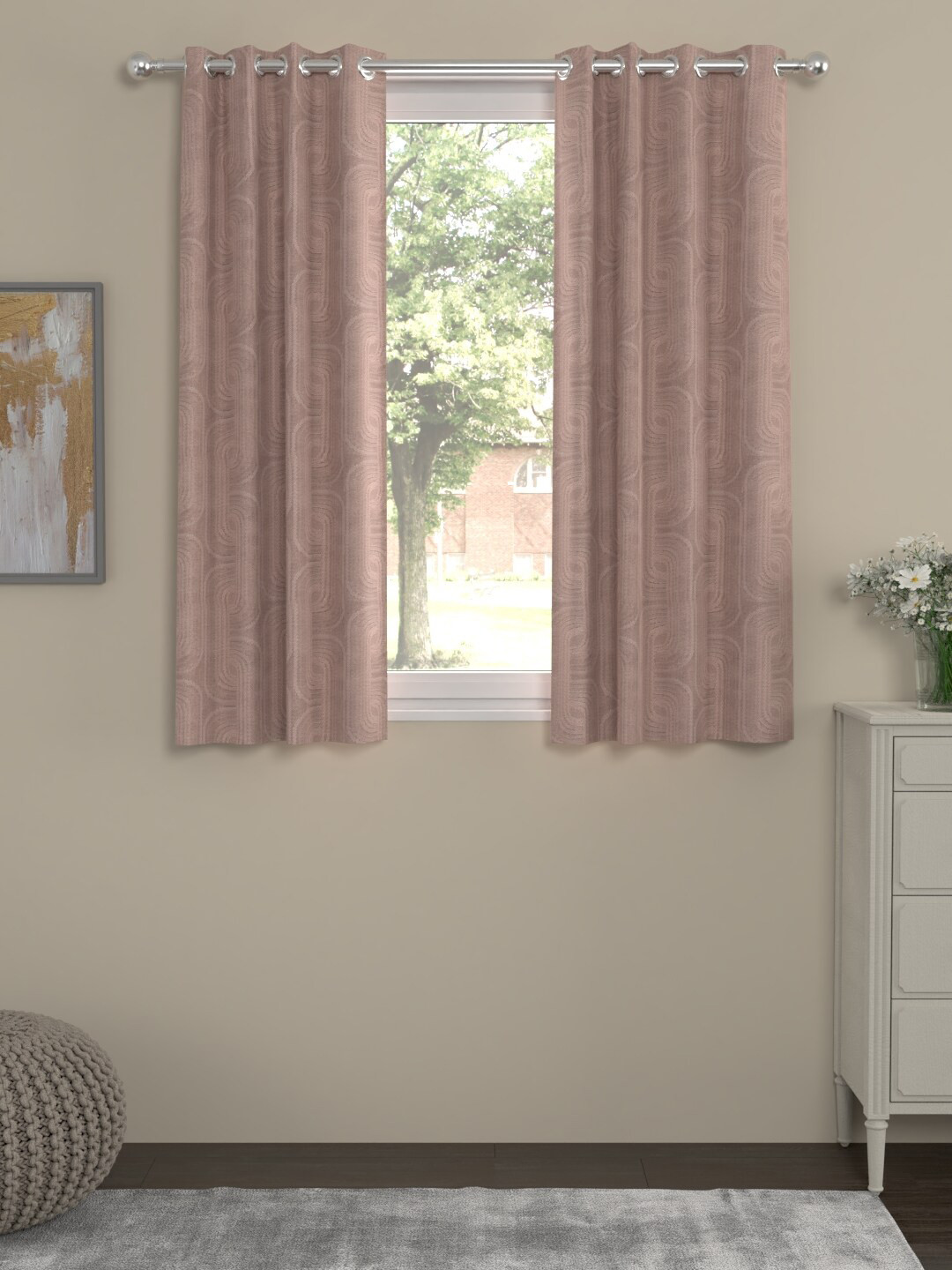 ROSARA HOME Set of 2 Pink Self Design Window Curtains