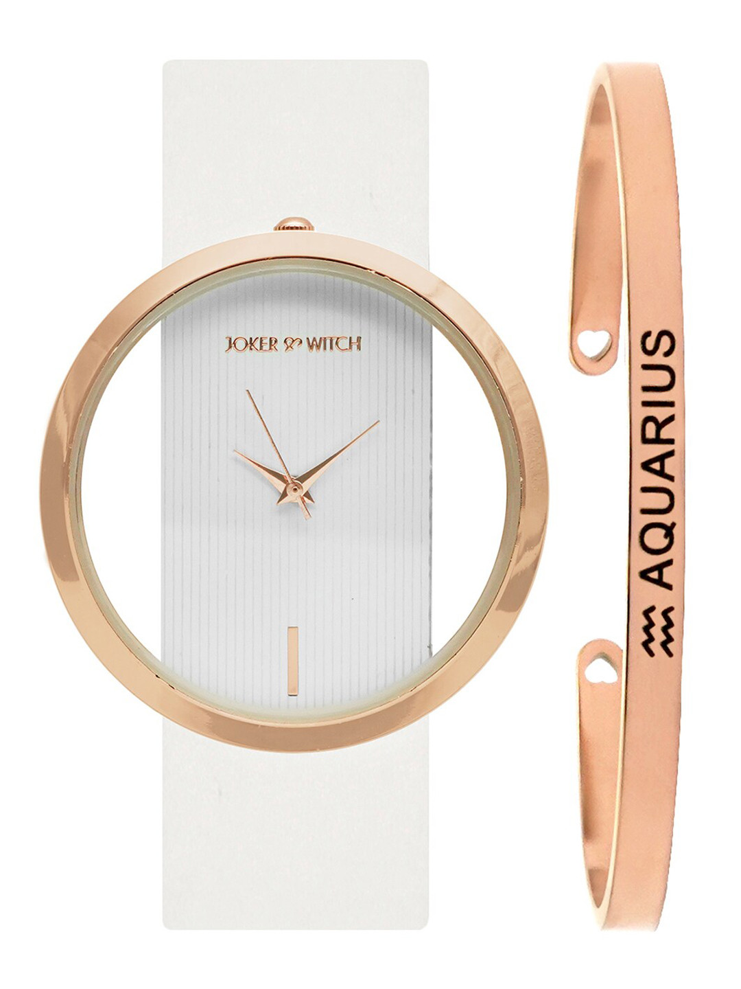 JOKER & WITCH Women White & Rose Gold-Toned Amy Watch & Bracelet Gift Set JWBS269