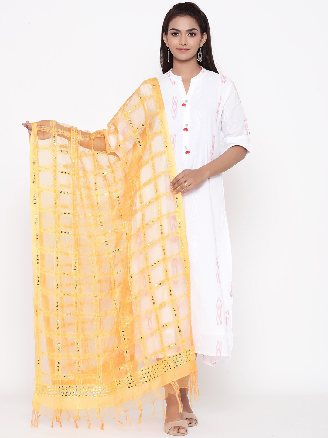 SOUNDARYA Yellow Embroidered Dupatta