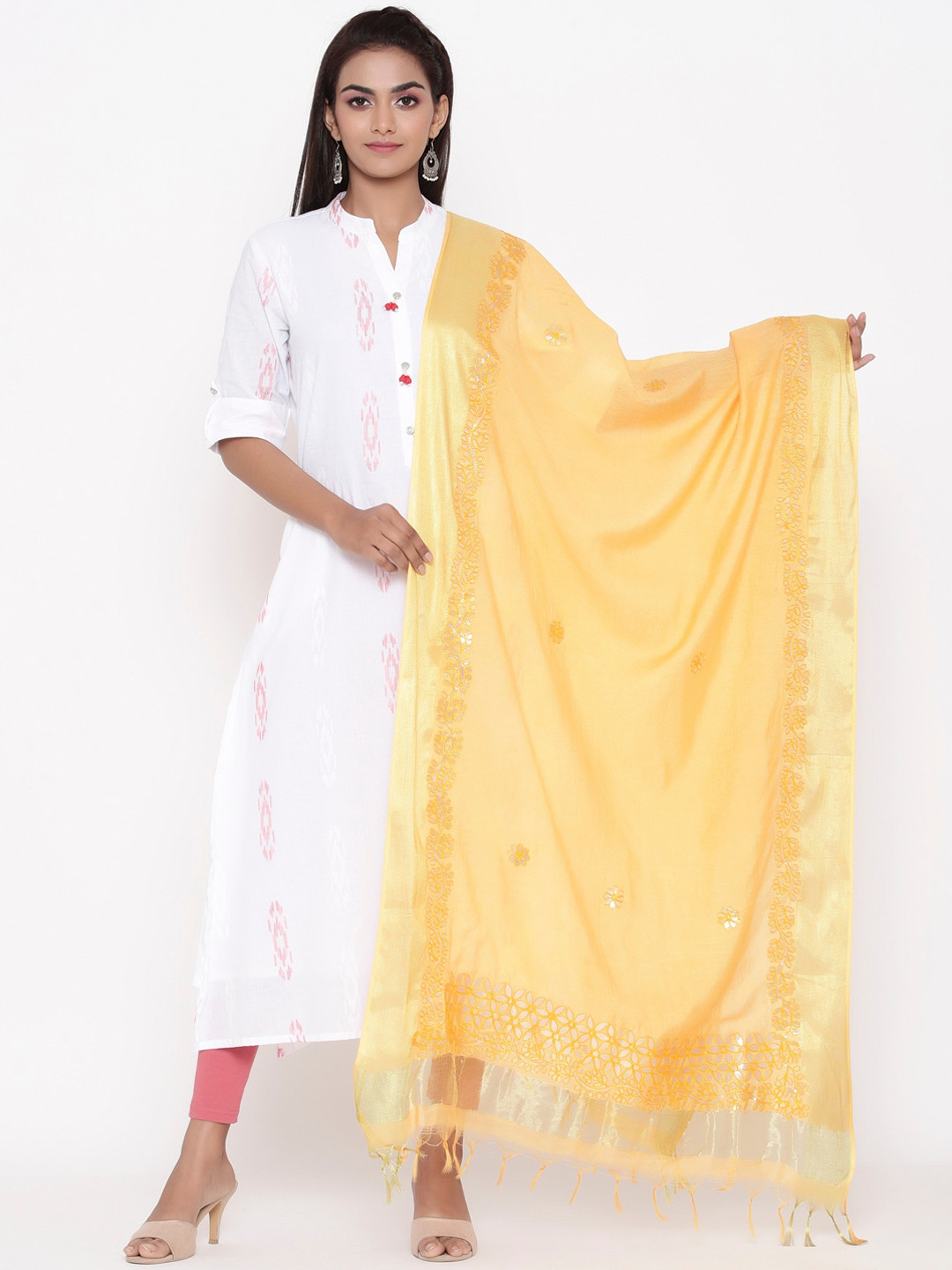 SOUNDARYA Yellow Embroidered Dupatta