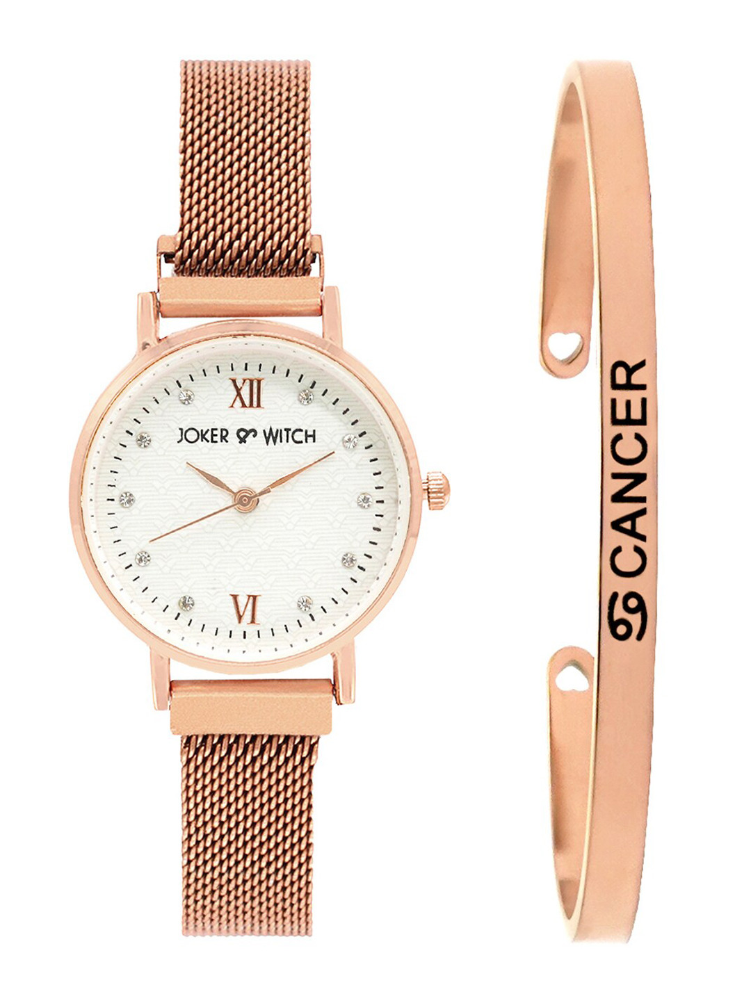 JOKER & WITCH Women White & Rose Gold-Toned Lexi Cancer Watch Bracelet Stack JWBS282