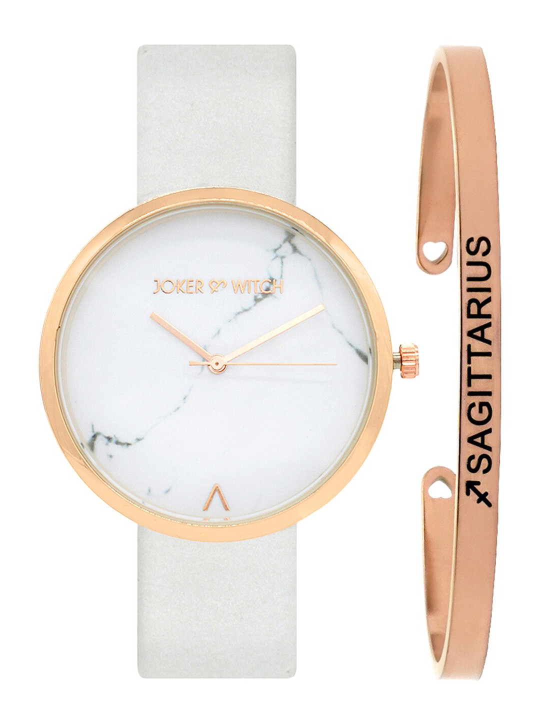 JOKER & WITCH Women White & Rose Gold-Toned Hailey Sagittarius Watch Bracelet Stack JWBS309