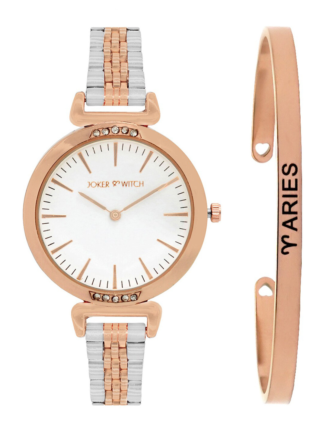 JOKER & WITCH Women White & Rose Gold-Toned Petite Aries Watch Bracelet Stack JWBS276