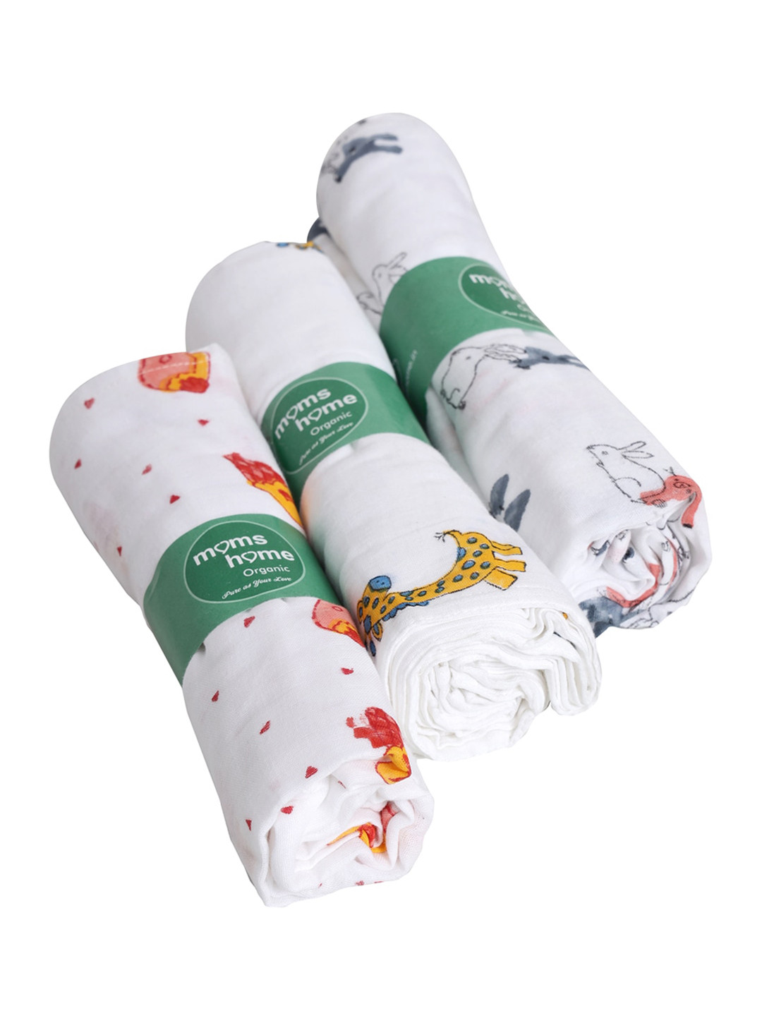 Moms Home Infant Kids Pack Of 3 Printed Organic-Cotton   Muslin Swaddles
