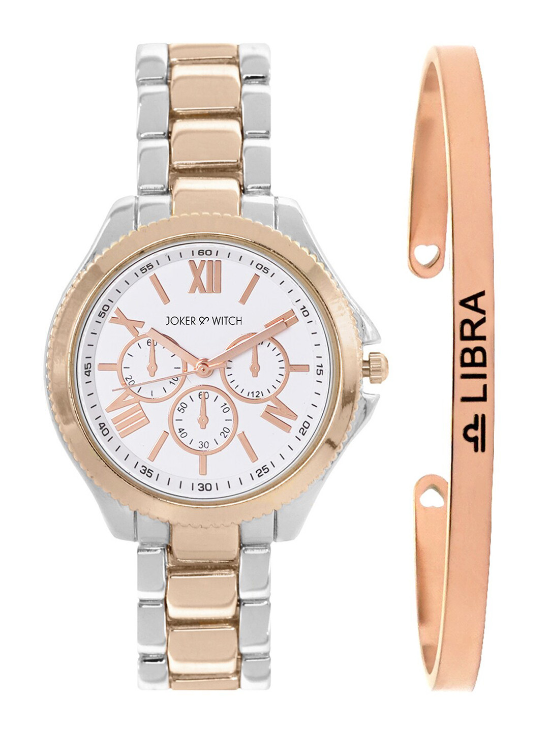 JOKER & WITCH Women White & Rose Gold-Toned Ella Libra Watch & Bracelet Gift Set JWBS302