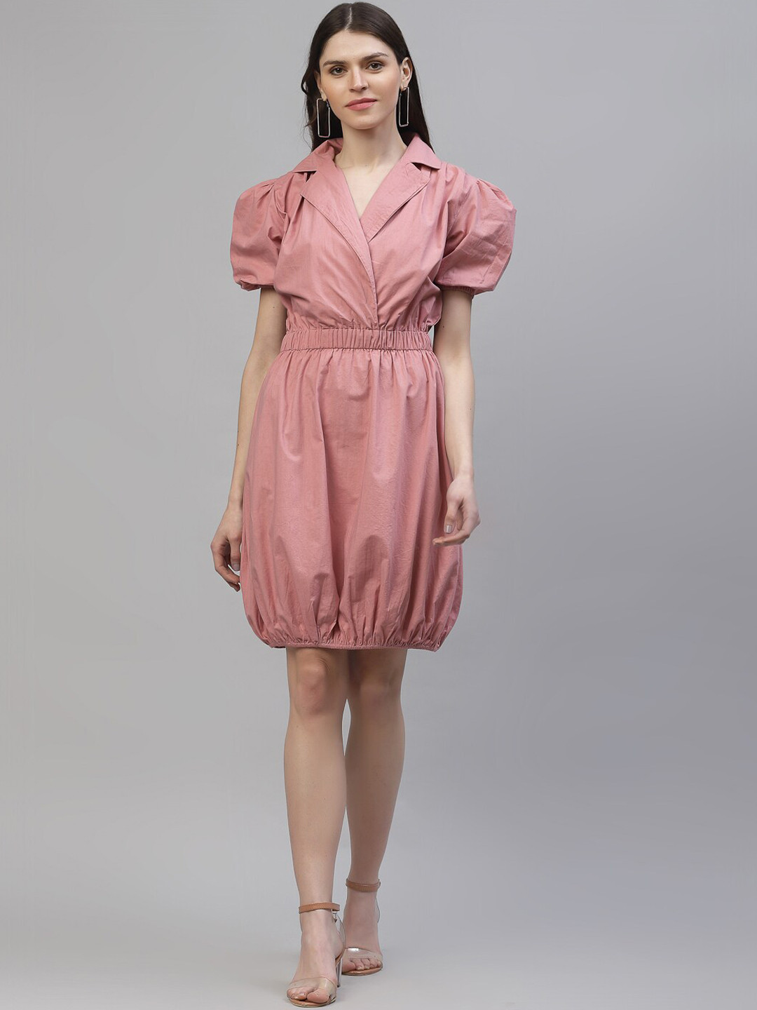 Athena Women Pink Solid Balloon Dress