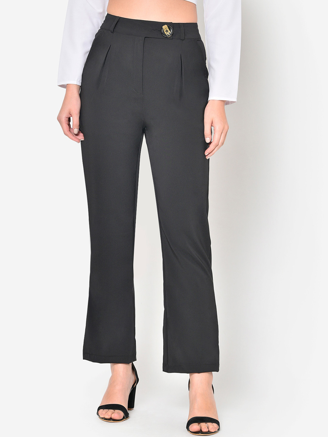 Martini Women Charcoal Grey Solid Regular Trousers
