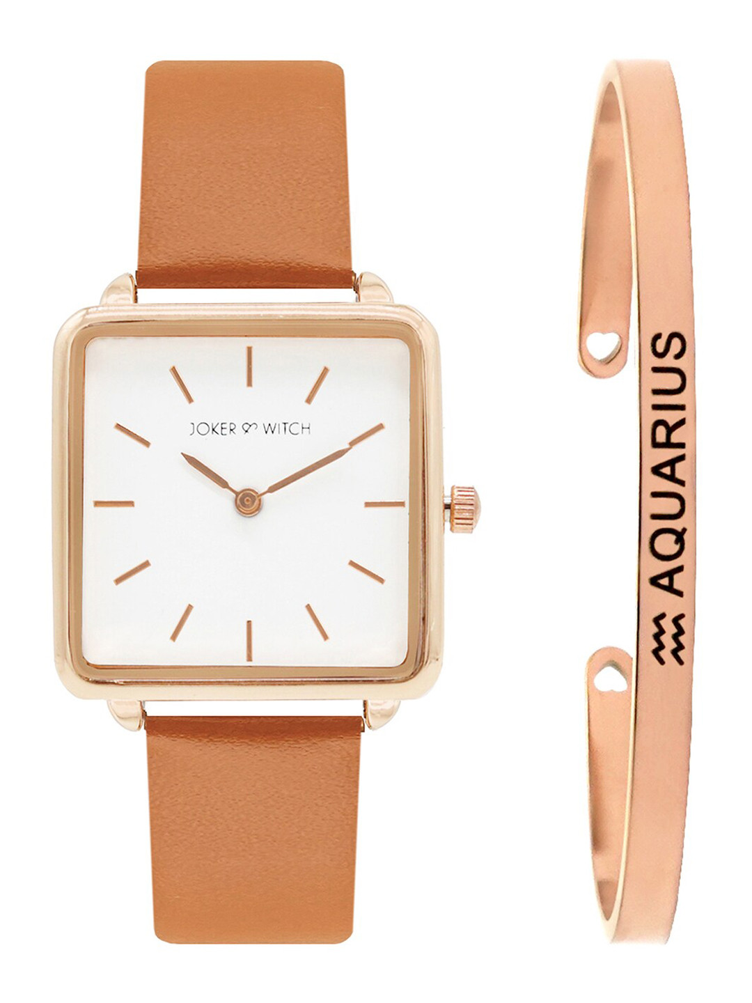 JOKER & WITCH Women White & Rose Gold-Toned Analogue Watch & Cuff Bracelet Gift Set JWBS272
