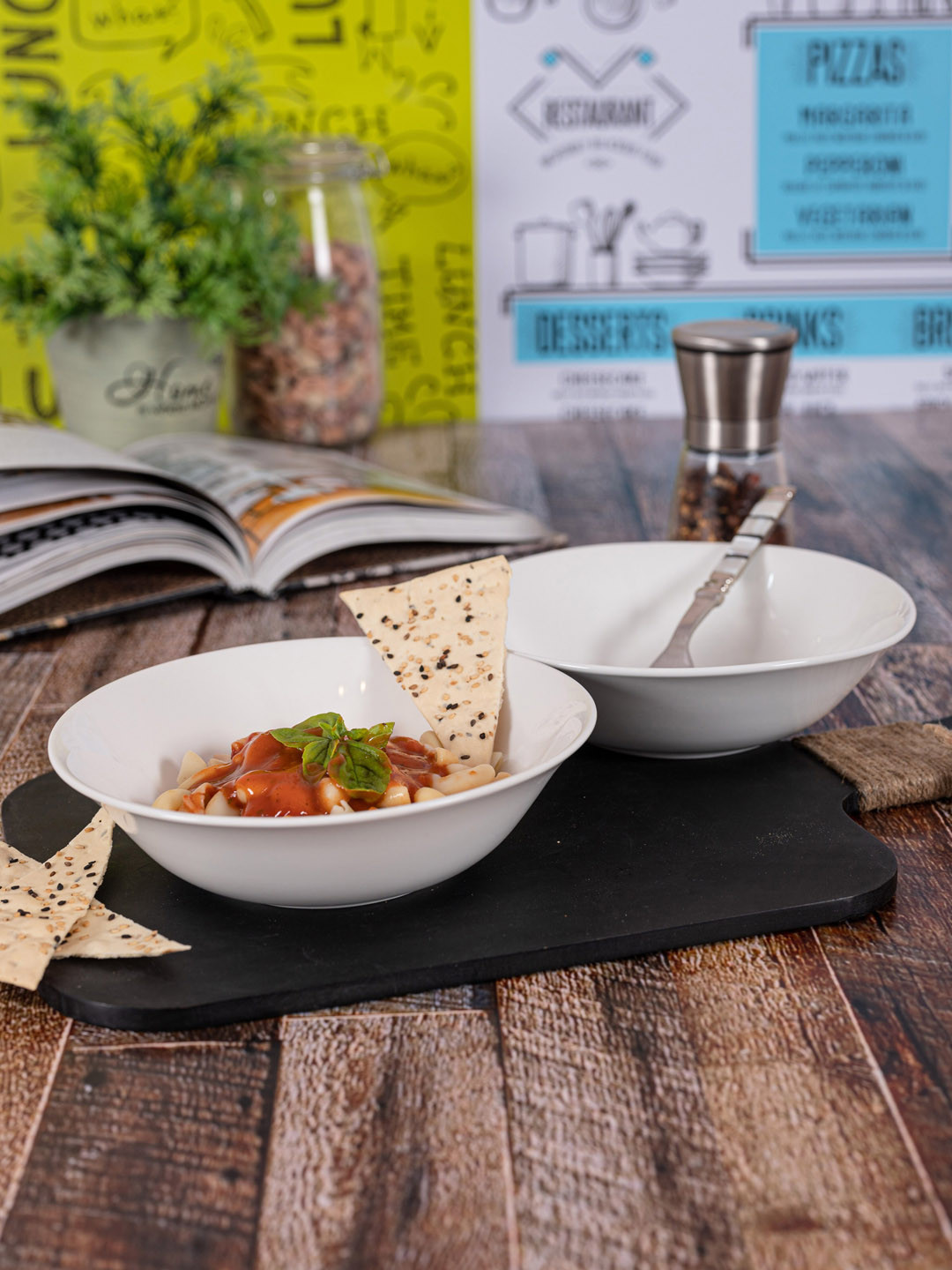 GOODHOMES White Set Of 2 Solid Porcelain Serving Bowls