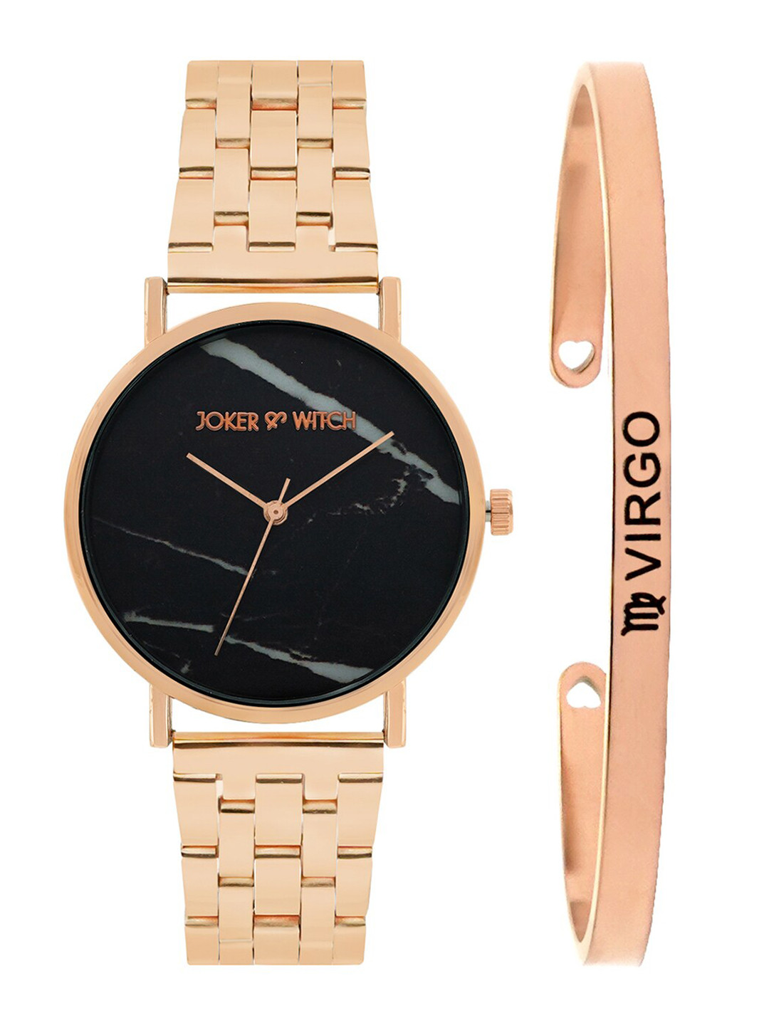 JOKER & WITCH Women Rose-Gold Toned & Black April Virgo Watch & Zodiac Bracelet Gift Set JWBS328