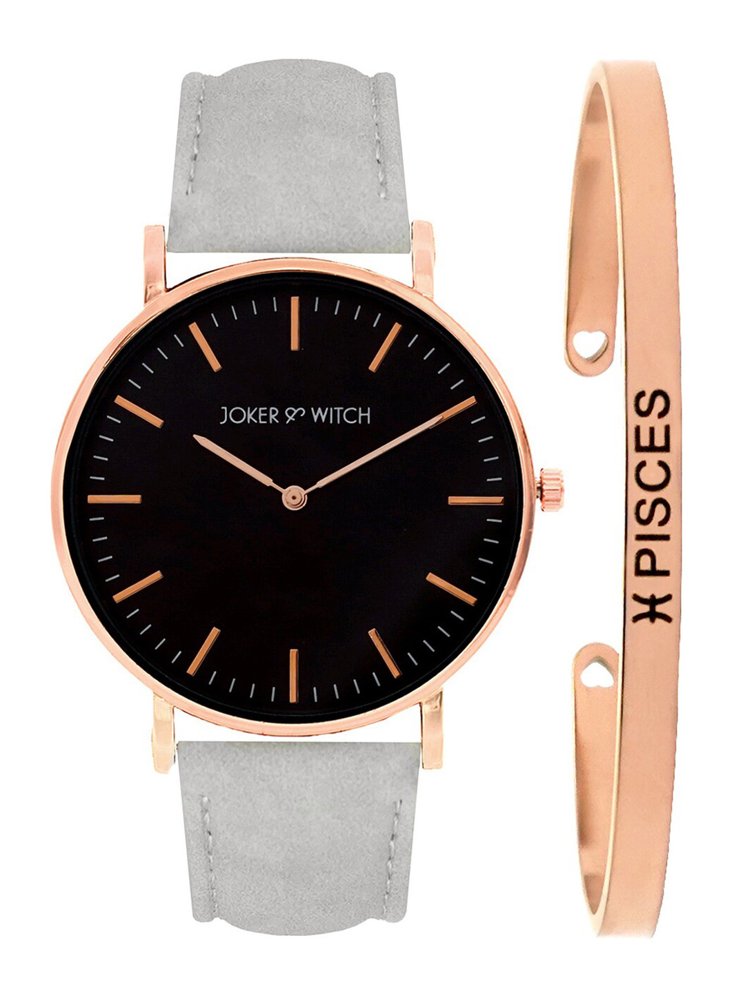 JOKER & WITCH Women Black & Rose Gold-Toned Hope Pisces Watch & Bracelet Gift Set JWBS308