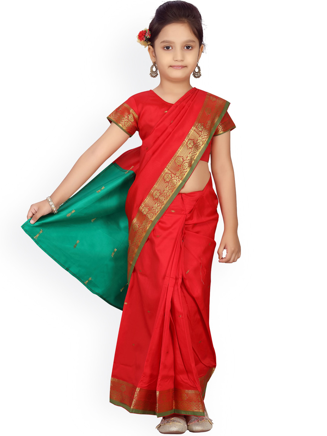 Aarika Red Solid Kanjeevaram Saree