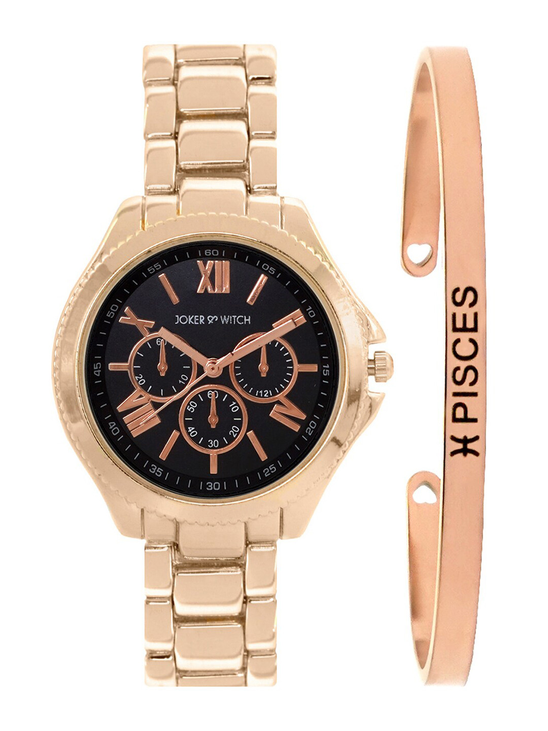 JOKER & WITCH Women Black & Rose Gold Ella Pisces Watch Bracelet Stack JWBS304