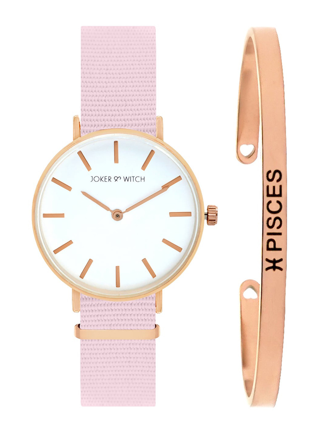 JOKER & WITCH Women Pink & Rose Gold-Toned Paris Pisces Watch Bracelet Stack JWBS306
