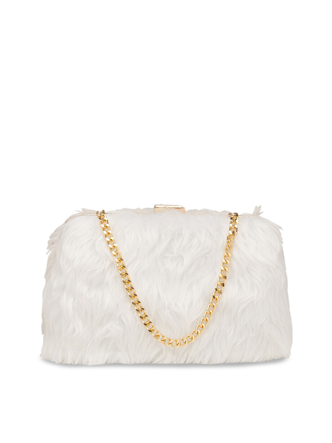 Vdesi White Textured Fur Box Clutch