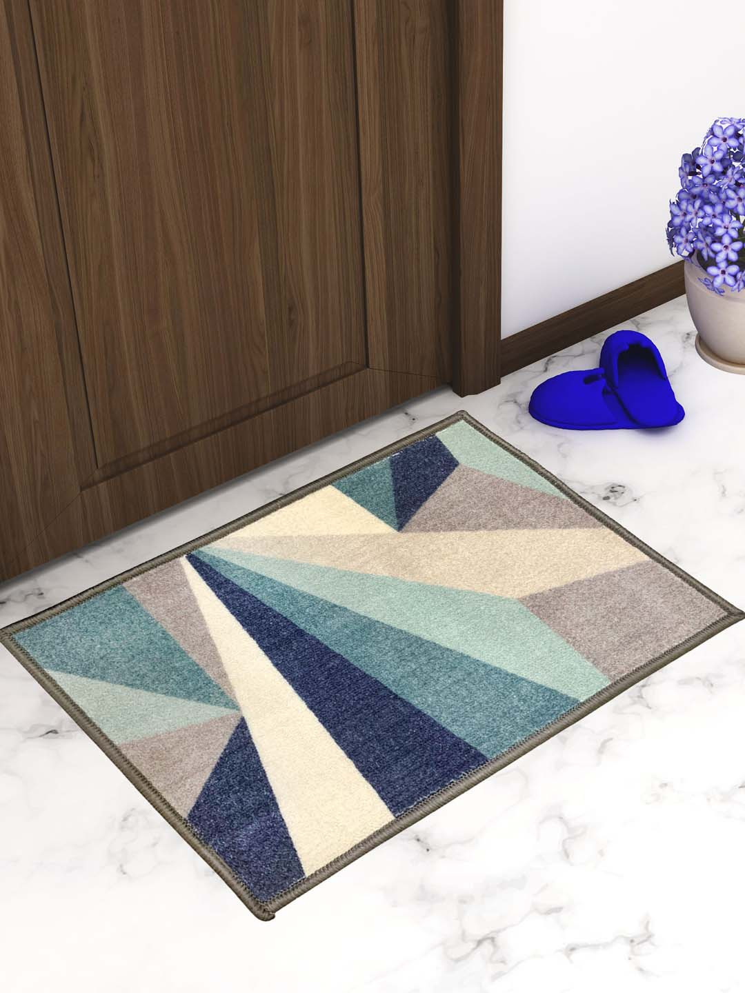 Athom Trendz Green & Blue Printed Anti-Skid Doormat